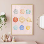 Pink Solar System Print, Planet Nursery Poster, Girls Space Bedroom Decor, Educational Planet Wall Art, Astronomy Nursery Print