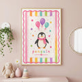 Penguin Nursery Print, Cute Penguin Wall Art, Animal Nursery Decor, Baby Girl Bedroom Poster, Penguin Balloon Print, A4 A3