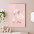 Duck Nursery Print, Mummy Duck Wall Art, Baby Duck Nursery Decor, Pink Nursery Poster, Girls Bedroom Print, A4 A3