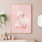 Duck Nursery Print, Mummy Duck Wall Art, Baby Duck Nursery Decor, Pink Nursery Poster, Girls Bedroom Print, A4 A3