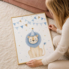 Lion Nursery Print, Blue Safari Wall Art, Baby Boy Nursery Decor, Cute Lion Poster, Animal Nursery Print, A4 A3