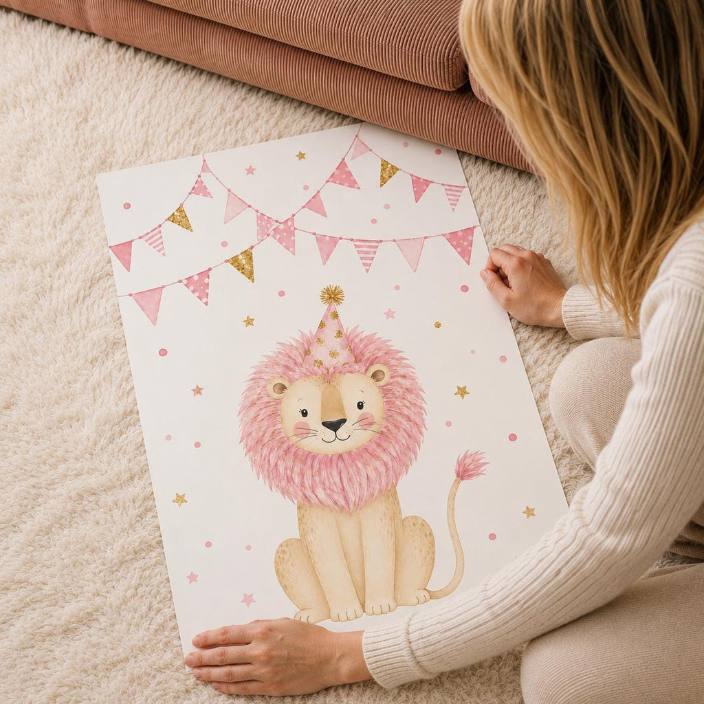 Lion Nursery Print, Pink Safari Wall Art, Baby Girl Nursery Decor, Cute Lion Poster, Animal Nursery Print, A4 A3
