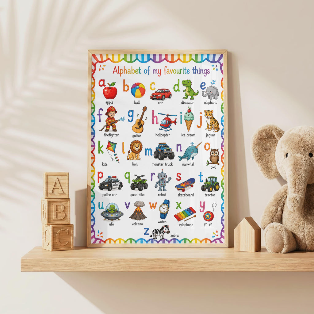 ABC Alphabet Poster for Girls | Personalised Nursery Print | Educational Wall Art | Preschool Learning Poster | Playroom Decor