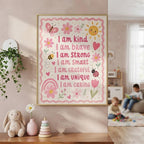 Affirmation Print for Kids, A4 or A3 Soft Pink Floral Nursery Decor shown in an AI-generated listing photo