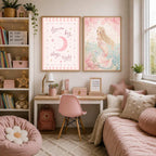 Reading Nook Decor, Pink Nursery Print Set of 2, Mermaid Wall Art, A4/A3