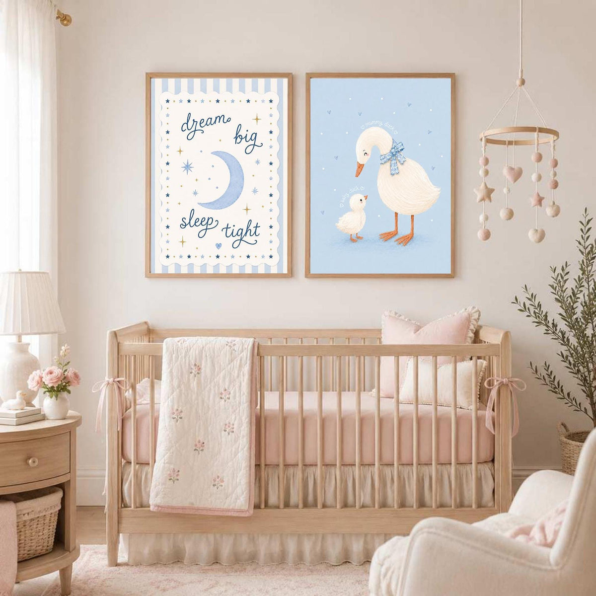 Blue Nursery Prints, Set Of 2 Duck Art, A4 Or A3 Sizes
