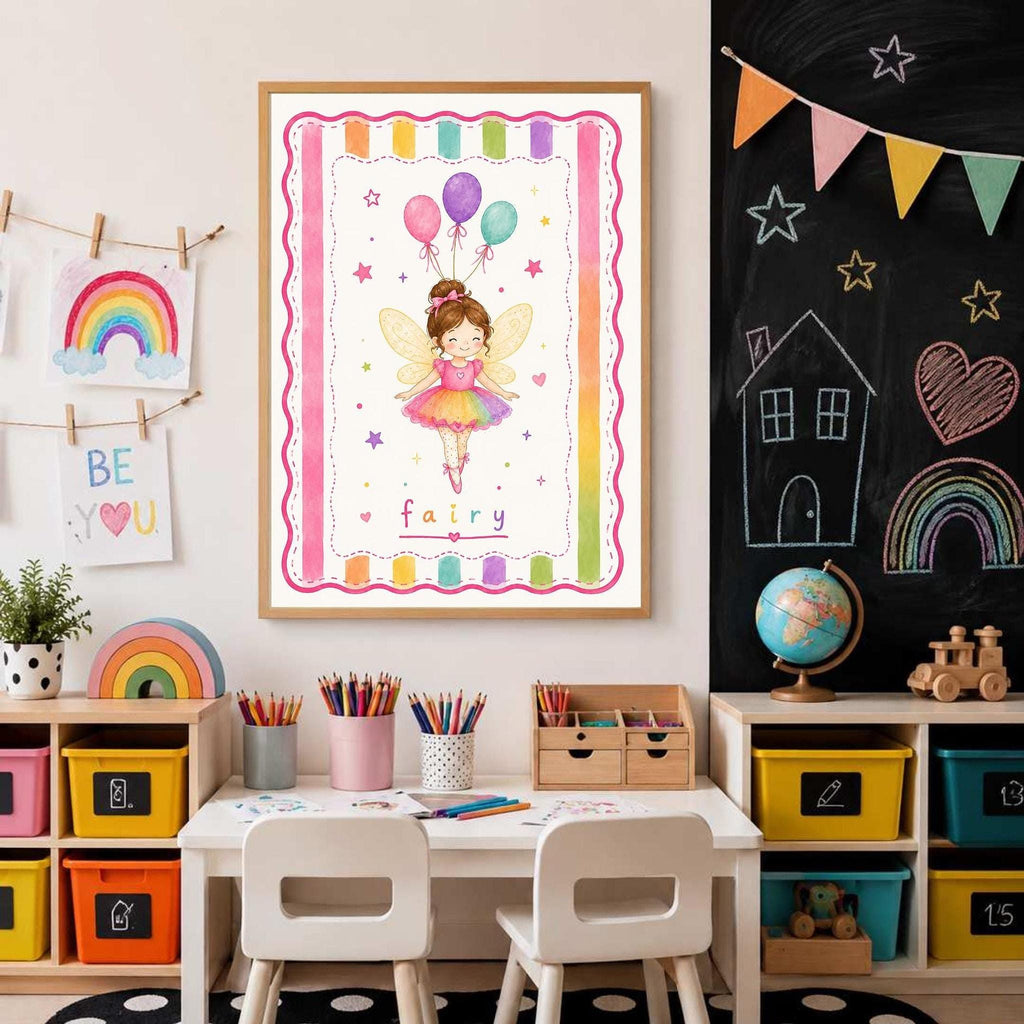 Fairy Nursery Print, Rainbow Fairy Wall Art, Baby Girl Nursery Decor, Magical Kids Poster, Fairy Bedroom Print, A4 A3
