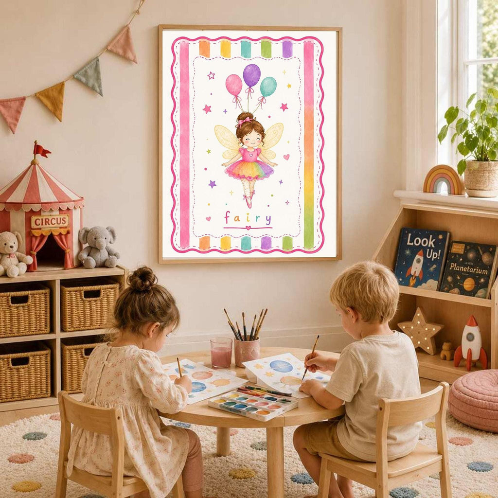 Fairy Nursery Print, Rainbow Fairy Wall Art, Baby Girl Nursery Decor, Magical Kids Poster, Fairy Bedroom Print, A4 A3