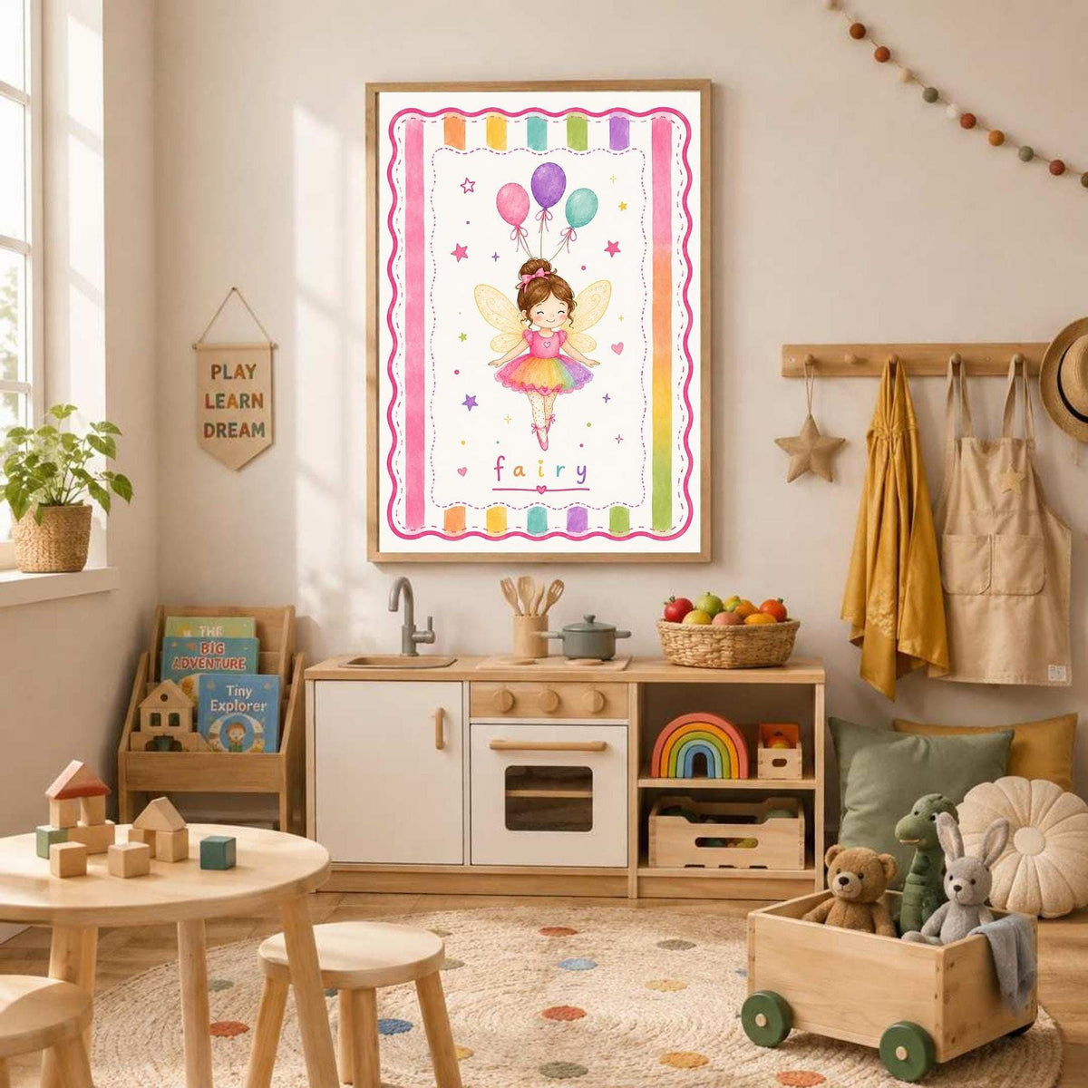 Fairy Nursery Print, Rainbow Fairy Wall Art, Baby Girl Nursery Decor, Magical Kids Poster, Fairy Bedroom Print, A4 A3