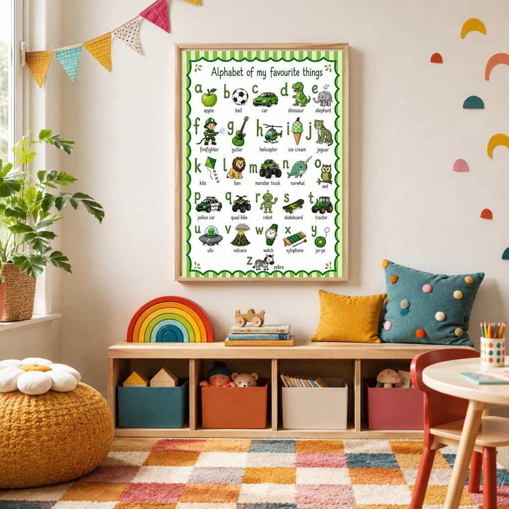 ABC Alphabet Poster for Boys | Personalised Nursery Print | Educational Wall Art | Preschool Learning Poster | Playroom Decor