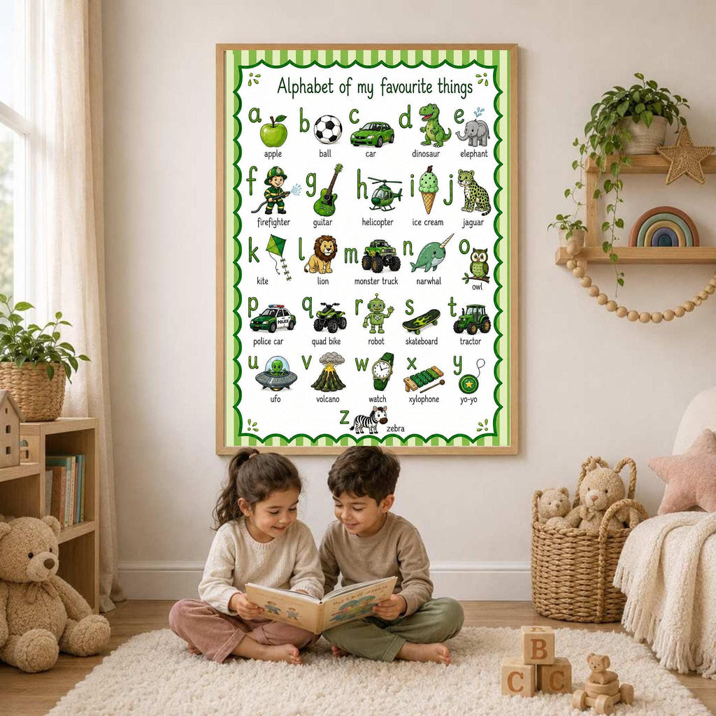 ABC Alphabet Poster for Boys | Personalised Nursery Print | Educational Wall Art | Preschool Learning Poster | Playroom Decor