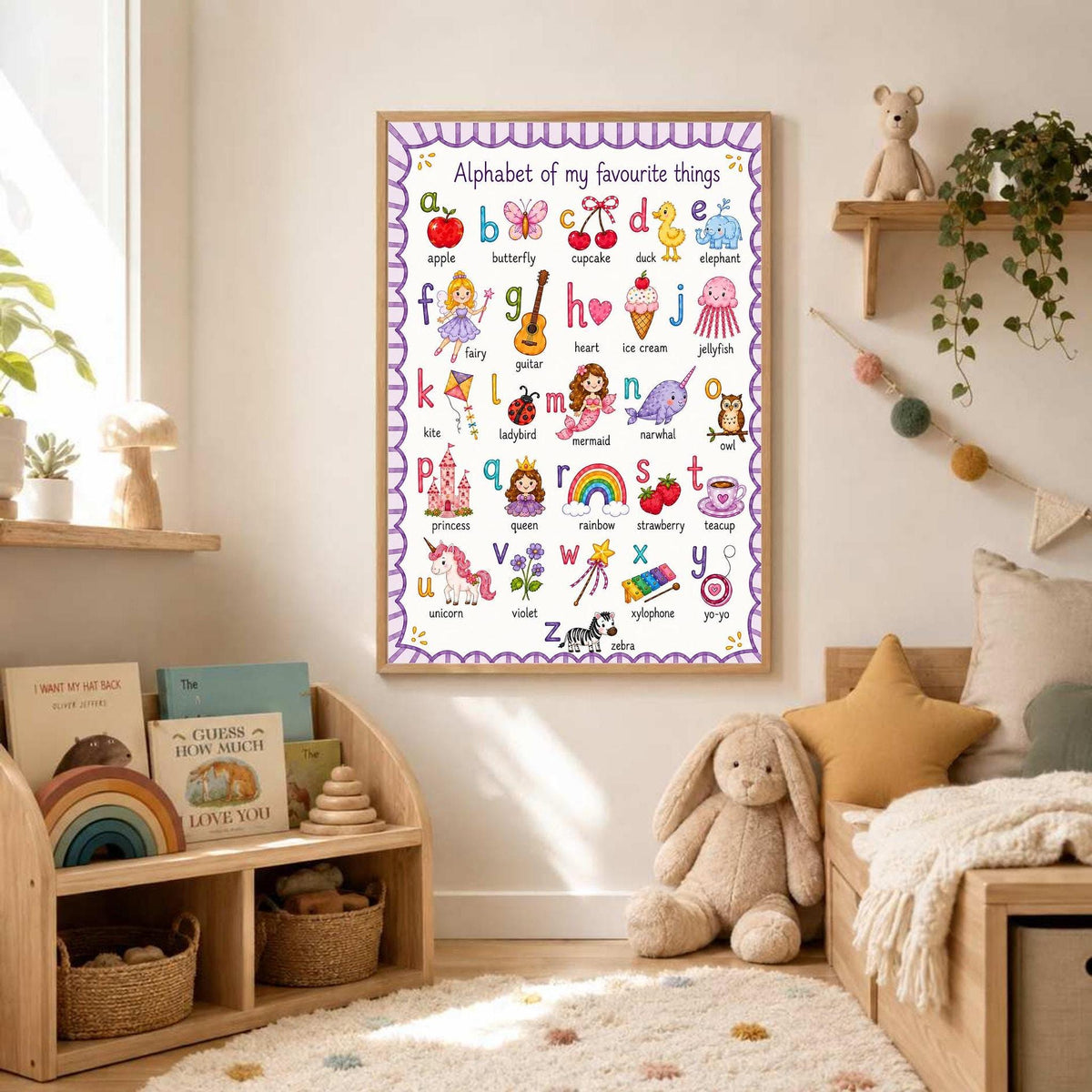 ABC Alphabet Poster for Girls | Personalised Nursery Print | Educational Wall Art | Preschool Learning Poster | Playroom Decor