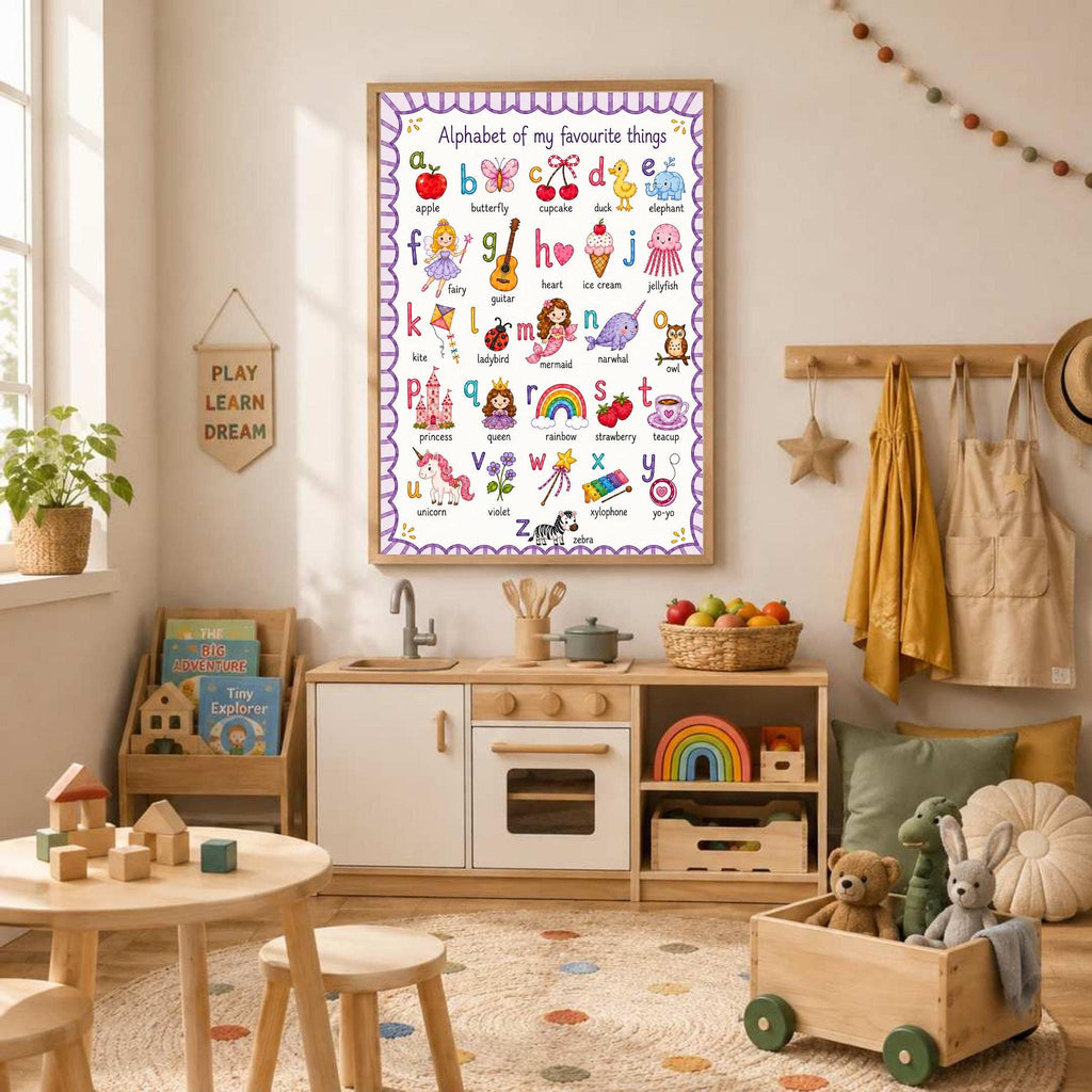 ABC Alphabet Poster for Girls | Personalised Nursery Print | Educational Wall Art | Preschool Learning Poster | Playroom Decor