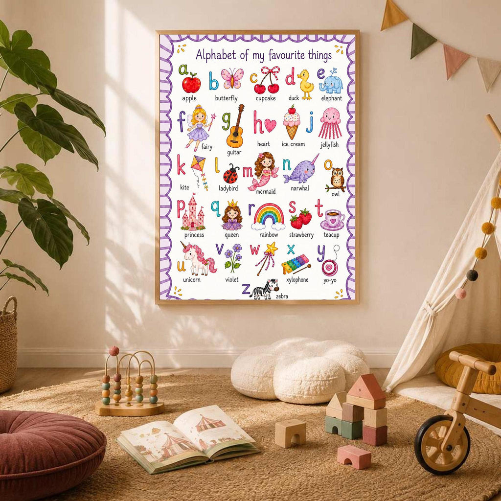ABC Alphabet Poster for Girls | Personalised Nursery Print | Educational Wall Art | Preschool Learning Poster | Playroom Decor