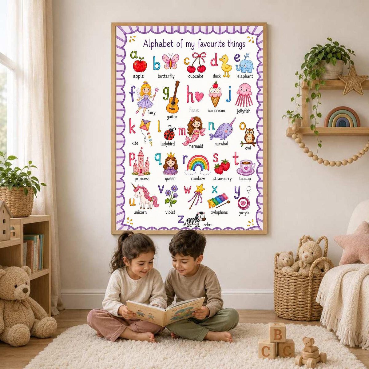 ABC Alphabet Poster for Girls | Personalised Nursery Print | Educational Wall Art | Preschool Learning Poster | Playroom Decor