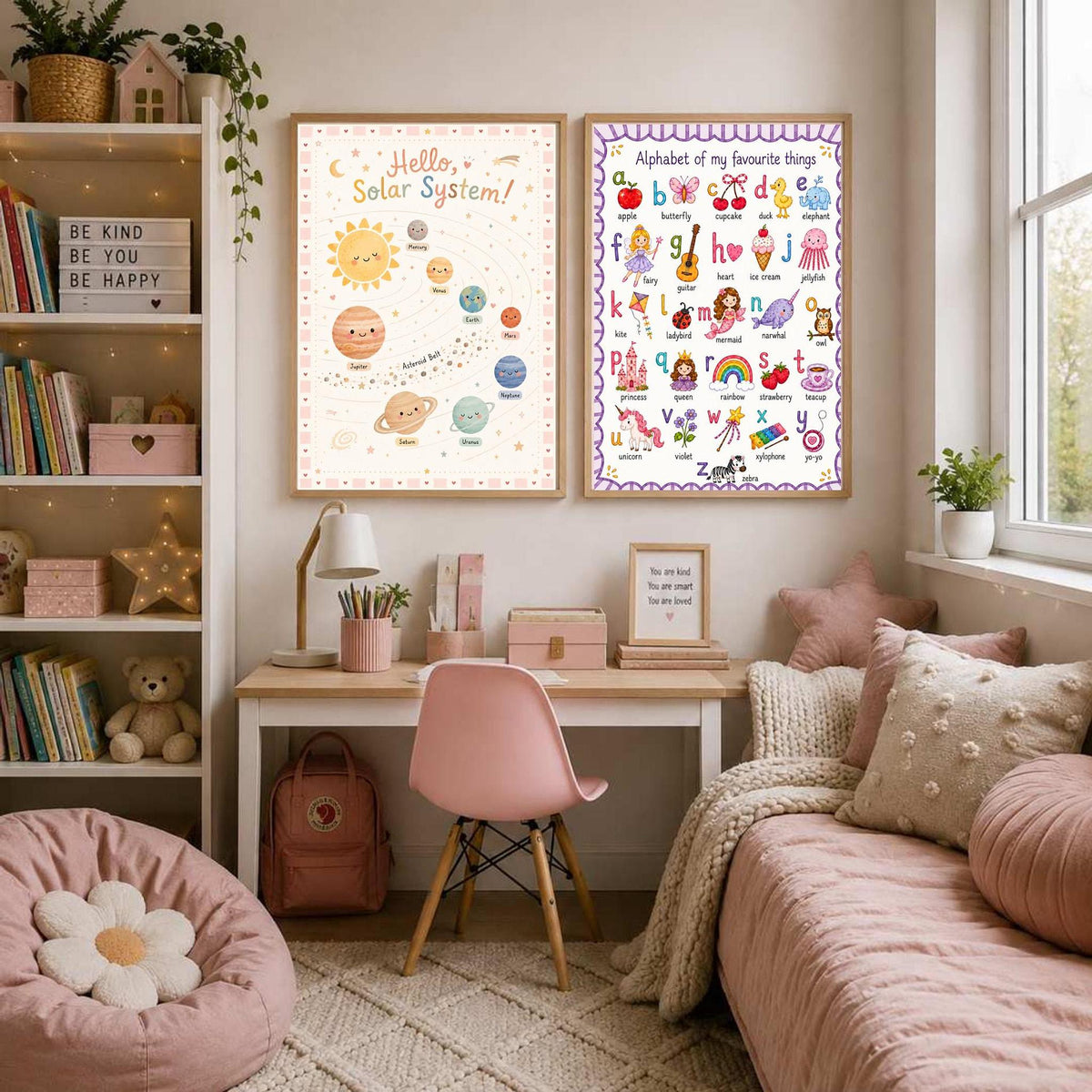 ABC Alphabet Poster for Girls | Personalised Nursery Print | Educational Wall Art | Preschool Learning Poster | Playroom Decor