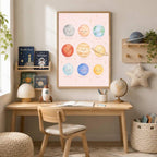 Pink Solar System Print, Planet Nursery Poster, Girls Space Bedroom Decor, Educational Planet Wall Art, Astronomy Nursery Print