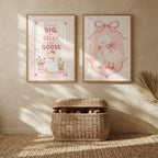 Goose Nursery Print Set Of 2, Pink Baby Girl Wall Art, A4/A3 Sizes shown in an AI-generated listing photo