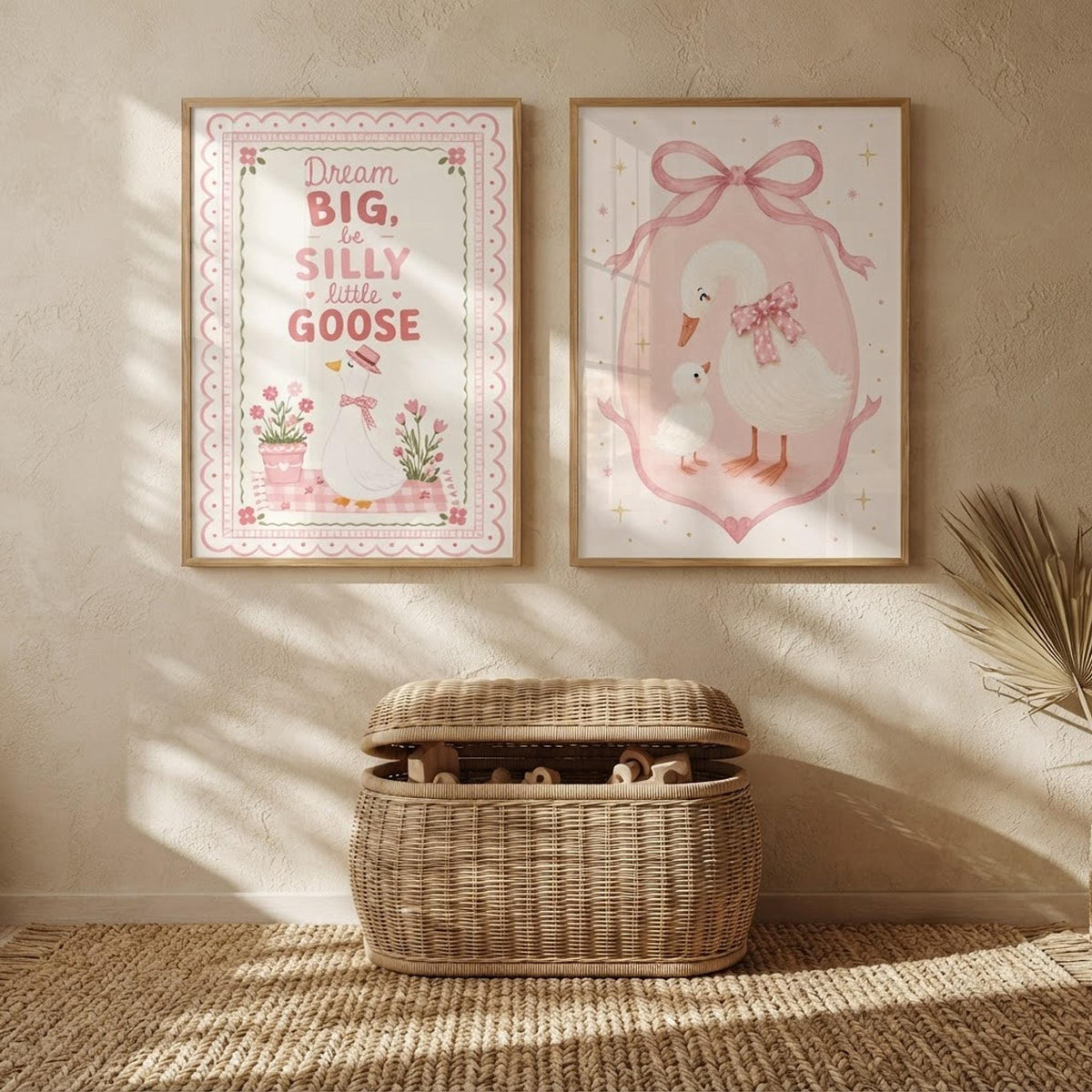 Goose Nursery Print Set Of 2, Pink Baby Girl Wall Art, A4/A3 Sizes shown in an AI-generated listing photo