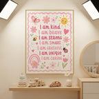 Affirmation Print for Kids, A4 or A3 Soft Pink Floral Nursery Decor shown in an AI-generated listing photo