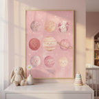 Pink Solar System Print, Pastel Planet Wall Decor, A4 A3 Educational Nursery Display shown in an AI-generated listing photo