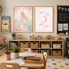 Reading Nook Decor, Pink Nursery Print Set of 2, Mermaid Wall Art, A4/A3