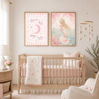 Reading Nook Decor, Pink Nursery Print Set of 2, Mermaid Wall Art, A4/A3