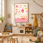 Duck Nursery Print, Mummy And Baby Illustration, Floral Pink Gingham Border