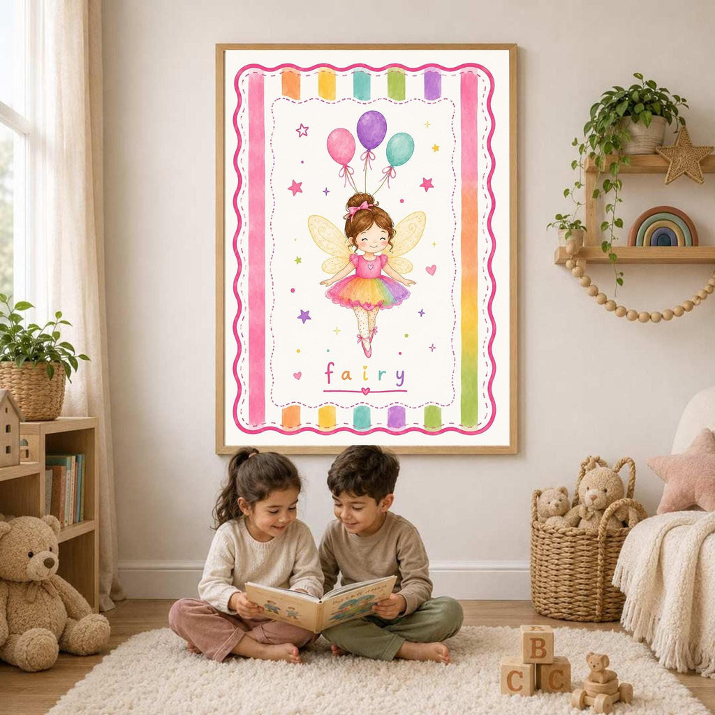 Fairy Nursery Print, Rainbow Fairy Wall Art, Baby Girl Nursery Decor, Magical Kids Poster, Fairy Bedroom Print, A4 A3