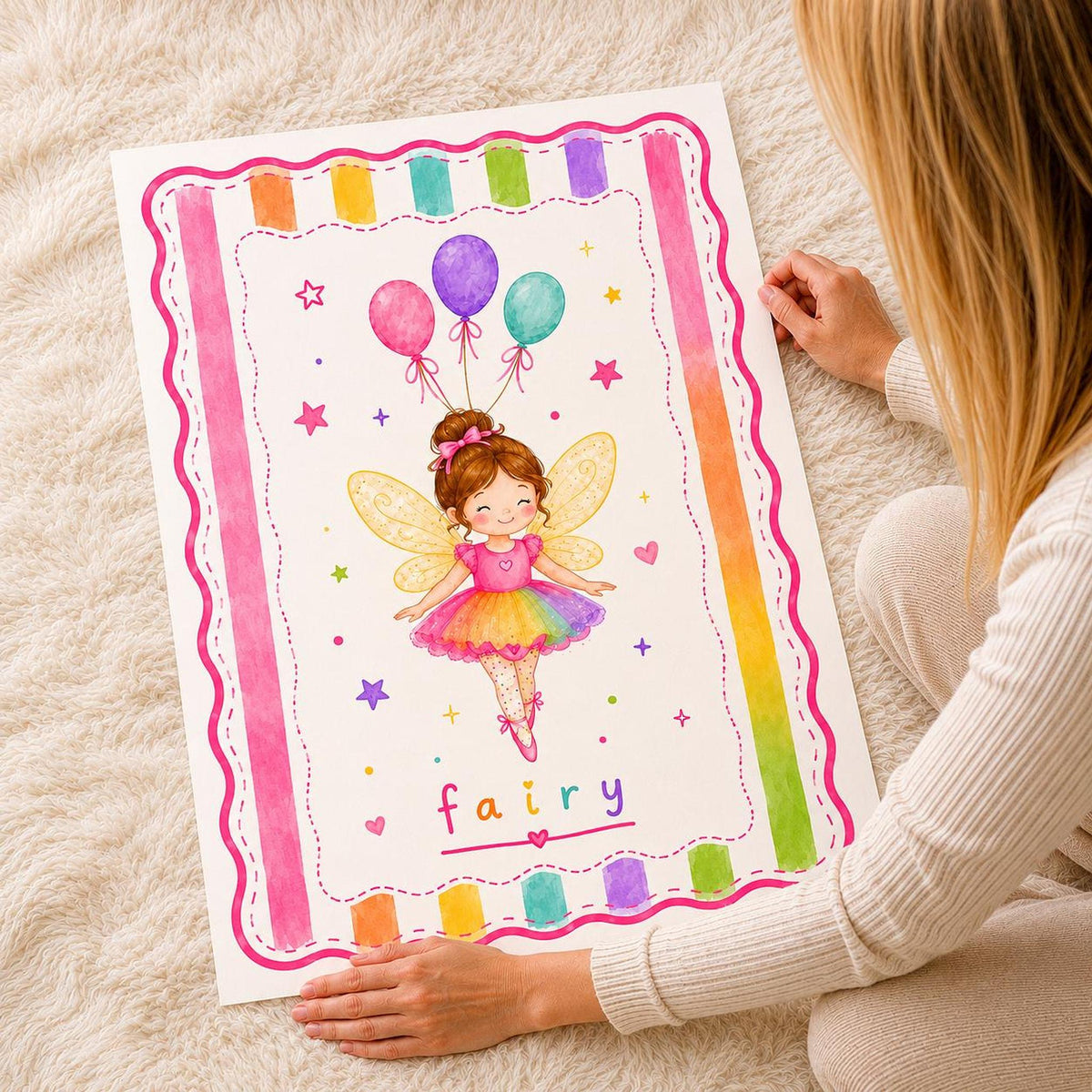 Fairy Nursery Print, Rainbow Fairy Wall Art, Baby Girl Nursery Decor, Magical Kids Poster, Fairy Bedroom Print, A4 A3
