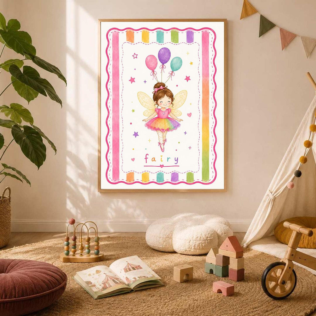 Fairy Nursery Print, Rainbow Fairy Wall Art, Baby Girl Nursery Decor, Magical Kids Poster, Fairy Bedroom Print, A4 A3