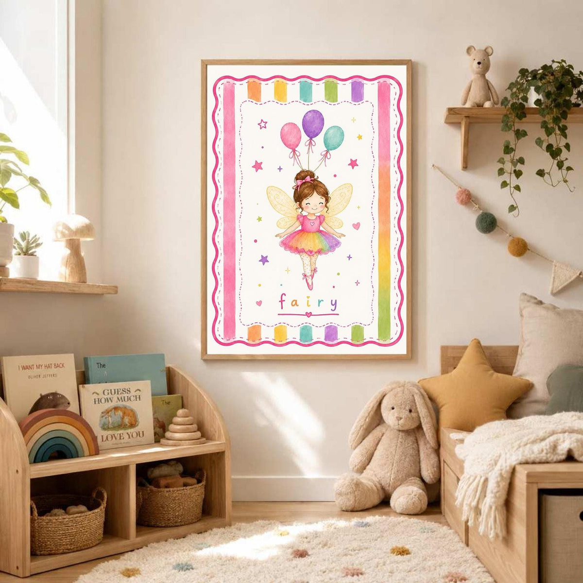 Fairy Nursery Print, Rainbow Fairy Wall Art, Baby Girl Nursery Decor, Magical Kids Poster, Fairy Bedroom Print, A4 A3