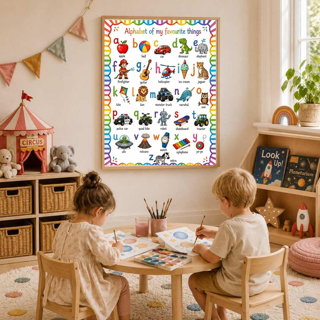 ABC Alphabet Poster for Girls | Personalised Nursery Print | Educational Wall Art | Preschool Learning Poster | Playroom Decor