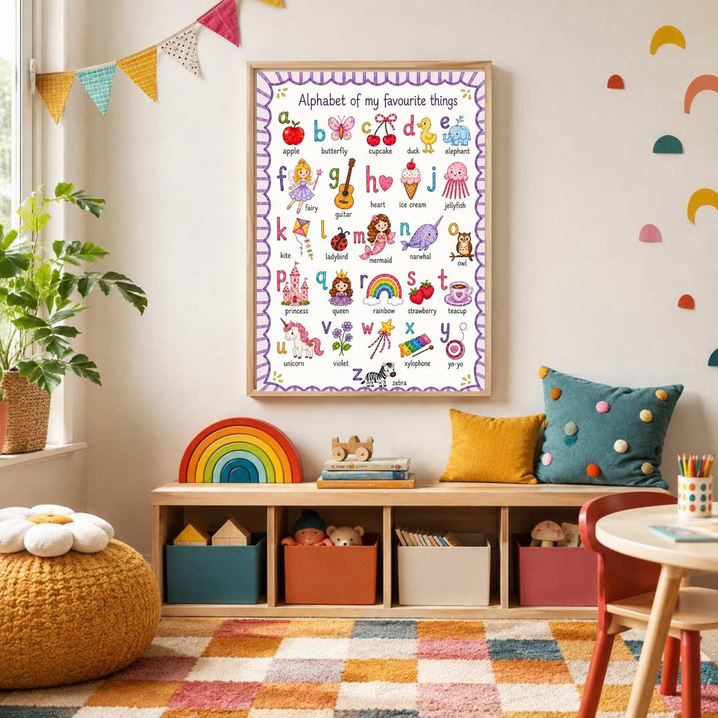 ABC Alphabet Poster for Girls | Personalised Nursery Print | Educational Wall Art | Preschool Learning Poster | Playroom Decor