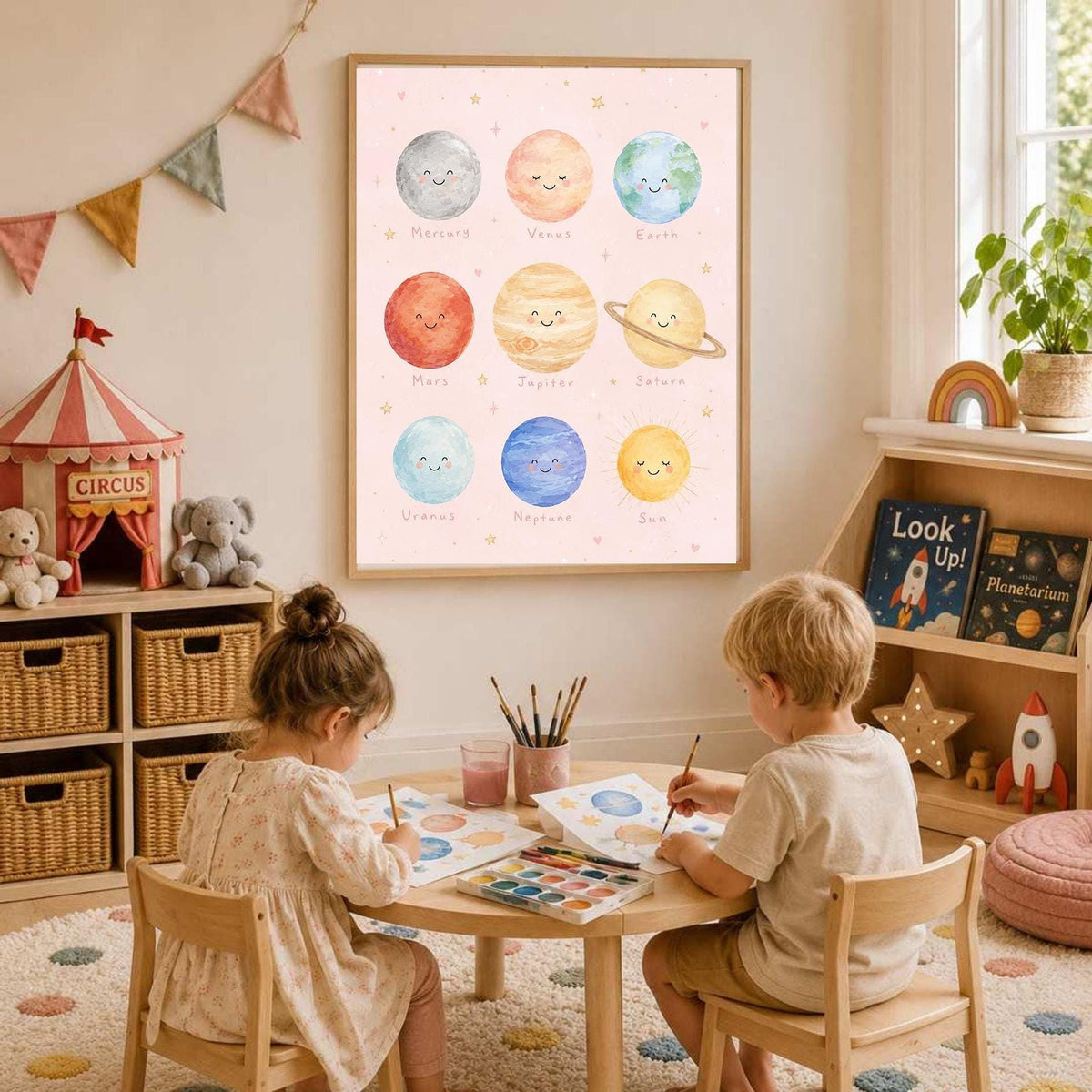Pink Solar System Print, Planet Nursery Poster, Girls Space Bedroom Decor, Educational Planet Wall Art, Astronomy Nursery Print