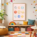 Pink Solar System Print, Planet Nursery Poster, Girls Space Bedroom Decor, Educational Planet Wall Art, Astronomy Nursery Print