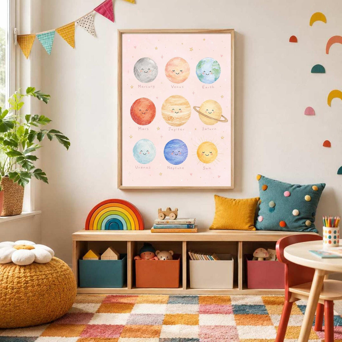 Pink Solar System Print, Planet Nursery Poster, Girls Space Bedroom Decor, Educational Planet Wall Art, Astronomy Nursery Print