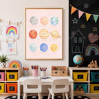 Pink Solar System Print, Planet Nursery Poster, Girls Space Bedroom Decor, Educational Planet Wall Art, Astronomy Nursery Print