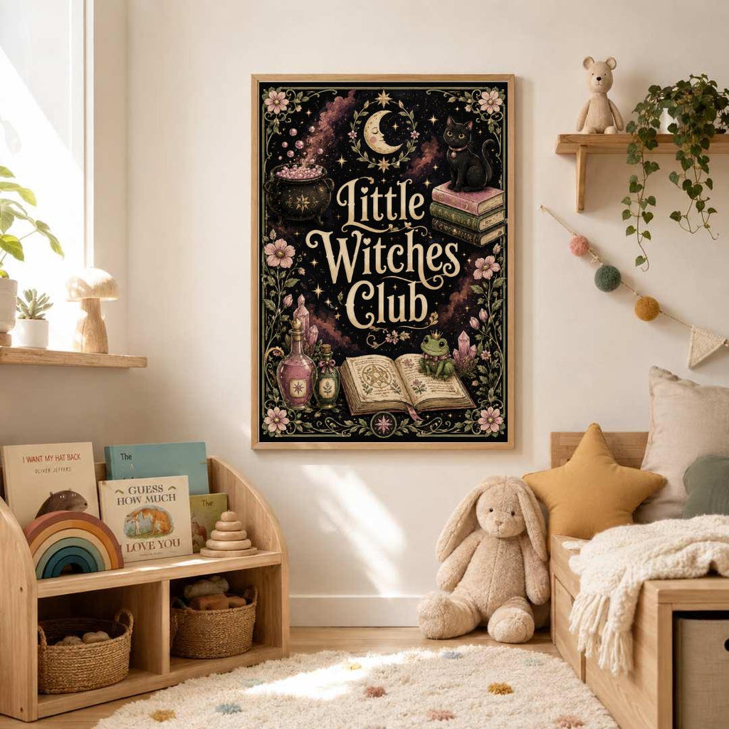 Witch Nursery Print, Little Witches Club Wall Art, Magical Girls Bedroom Decor, Celestial Witchy Kids Print, A4 A3