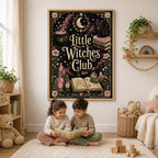 Witch Nursery Print, Little Witches Club Wall Art, Magical Girls Bedroom Decor, Celestial Witchy Kids Print, A4 A3