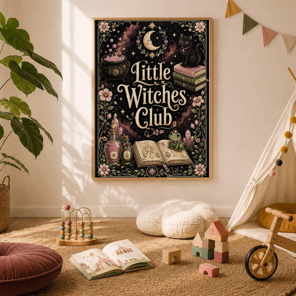 Witch Nursery Print, Little Witches Club Wall Art, Magical Girls Bedroom Decor, Celestial Witchy Kids Print, A4 A3