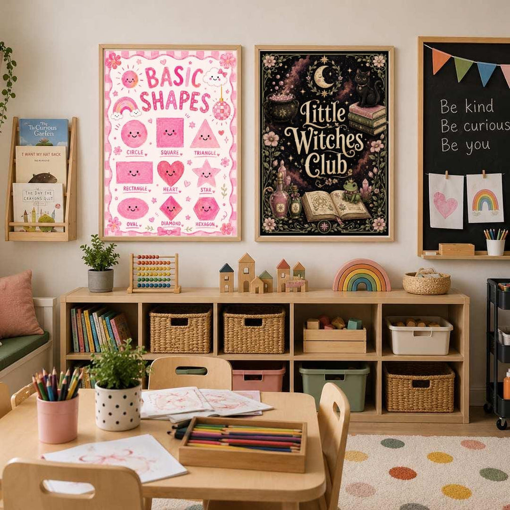Witch Nursery Print, Little Witches Club Wall Art, Magical Girls Bedroom Decor, Celestial Witchy Kids Print, A4 A3