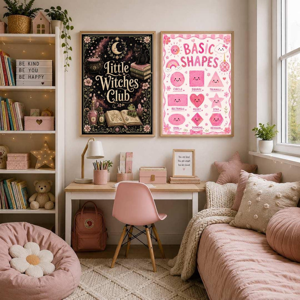 Witch Nursery Print, Little Witches Club Wall Art, Magical Girls Bedroom Decor, Celestial Witchy Kids Print, A4 A3