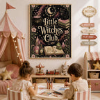 Witch Nursery Print, Little Witches Club Wall Art, Magical Girls Bedroom Decor, Celestial Witchy Kids Print, A4 A3