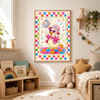 Disco Duck Nursery Print, Dancing Duck Wall Art, Colourful Girls Bedroom Decor, Groovy Kids Room Print, A4 A3