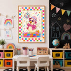 Disco Duck Nursery Print, Dancing Duck Wall Art, Colourful Girls Bedroom Decor, Groovy Kids Room Print, A4 A3