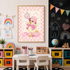Pink Disco Duck Nursery Print, Dancing Duck Wall Art, Girls Bedroom Decor, Groovy Kids Room Print, A4 A3