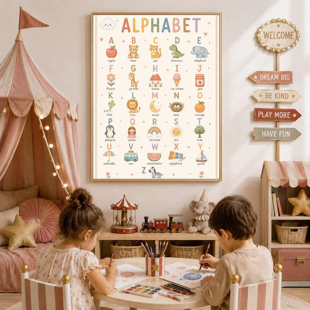 Alphabet Nursery Print, ABC Educational Wall Art, Kids Learning Poster, Preschool Playroom Decor, A4 A3