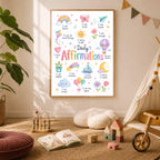 Colourful Kids Daily Affirmations Print, Positive Affirmation Wall Art, Girls Bedroom Decor, Nursery Playroom Poster, A4 A3