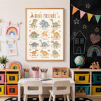 Dinosaur Nursery Print, Dino Friends Educational Wall Art, Kids Learning Poster, Boys Bedroom Decor, A4 A3